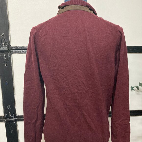 Men's Massimo Dutti Cotton/Cashmere Blend Burgundy Sweater w/Leather, Small - Picture 2 of 5